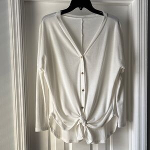 Chic Cream Button-Down Shirt with Knot Detail